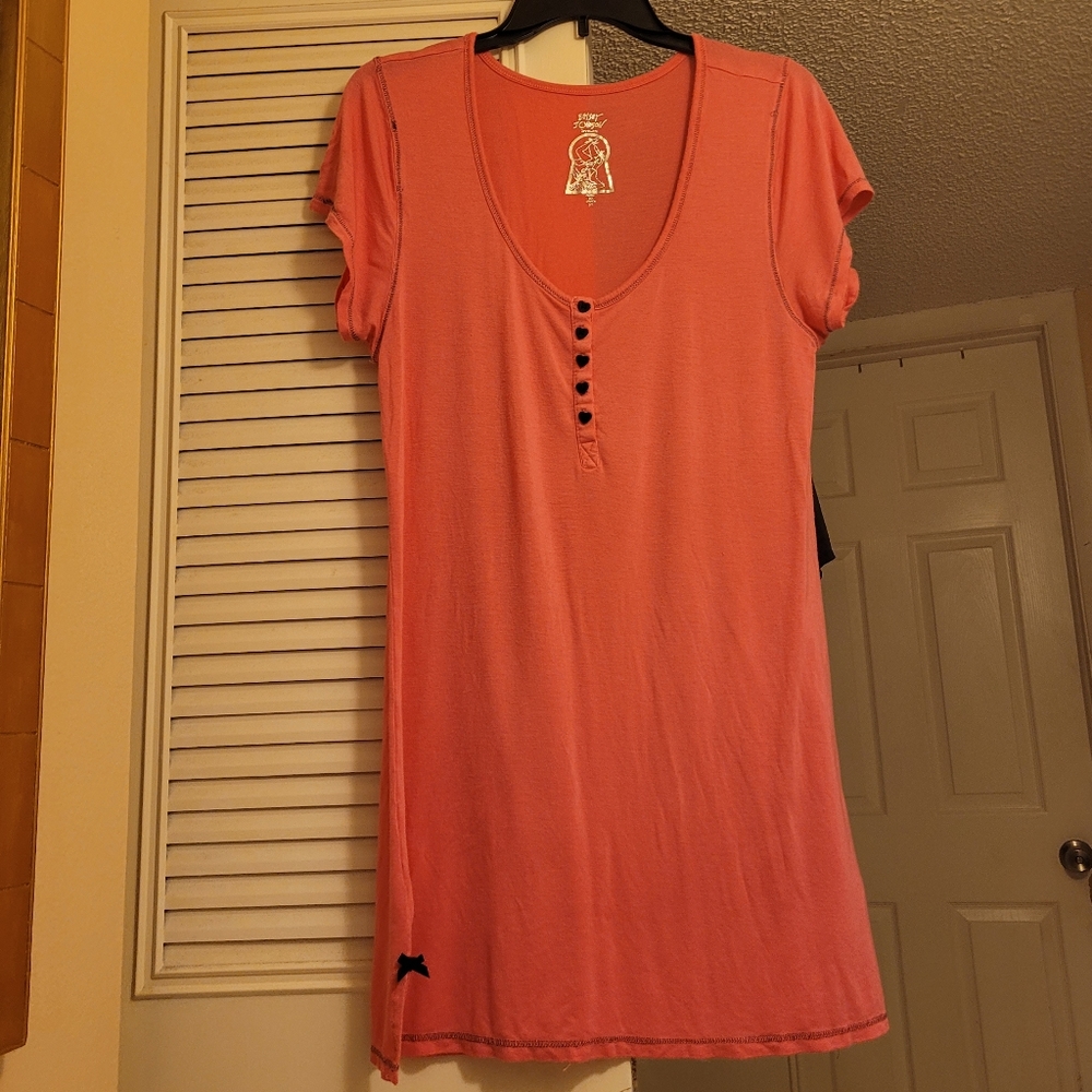 Betsey Johnson Intimates Pink Night Gown T Shirt PJ Dress with Hearts & Bows M/L